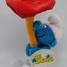 Vintage 1999 Blue Smurf Holding Red Mushroom Sitting Plush Stuffed Animal w/ TAG