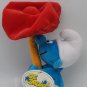 Vintage 1999 Blue Smurf Holding Red Mushroom Sitting Plush Stuffed Animal w/ TAG