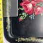 Metal Tole Tray Black Floral Roses Pansies 17 3/4&acirc;��x13&acirc;�� Hand Painted Cottage Core