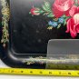 Metal Tole Tray Black Floral Roses Pansies 17 3/4&acirc;��x13&acirc;�� Hand Painted Cottage Core