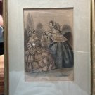 Antique Godey’s Victorian Fashion Matted Print 1800s Framed 11.5 x 14”