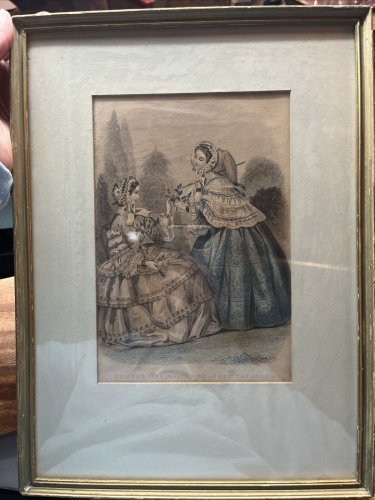 Antique Godey&acirc;��s Victorian Fashion Matted Print 1800s Framed 11.5 x 14&acirc;��