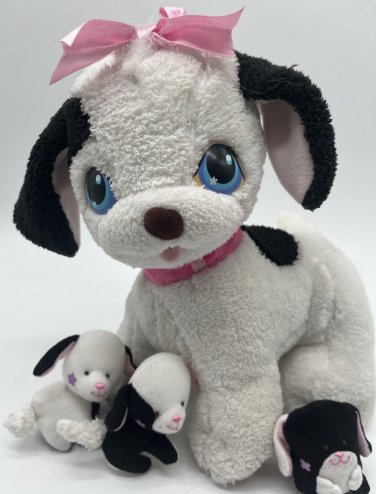 Playskool Black & White Puppy Surprise Plush Mom Dog 2005 3 Babies Puppies RARE!