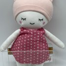 Linzy Plush Doll Pink Linen Dress Rag Baby Doll Stuffed Toy 10”’