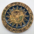 SUN FACE Art! 10 1/4" Blue & Gold Plate Home Celestial Decor Patina Stars Aged
