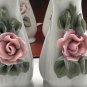 Vintage Porcelain Rose Salt & Pepper Shakers White Delicate Pink Roses 3âT NIB