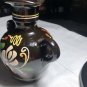 Vintage Pottery Redware 2 Handled Jug Brown Cream & Yellow Flowers, 6 Inches