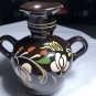 Vintage Pottery Redware 2 Handled Jug Brown Cream & Yellow Flowers, 6 Inches