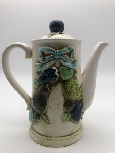 Vintage Napcoware Teapot Fruit Pattern  Blue Green Ceramic C-8537