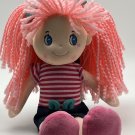 Pink Yarn Hair Rag Doll Stuffed Plush 13” Cat Skirt, Blue Eyes
