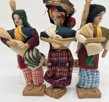 Peruvian Thread Folk Art Doll Baby Handmade in Traditional Dress Set of 3