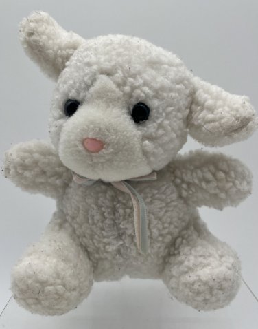 Plush Stuffed  White Lamb Rattle Jenny Pets J Elsner Co Baby Toy Pink Nose 6&acirc;��