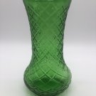 Vintage Emerald Green Hoosier Glass Vase Diamond Cut Pattern 4086