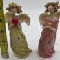 Roman Inc. Winged Angel Figurine Holding Love Heart & Yellow Bird Set of 2!