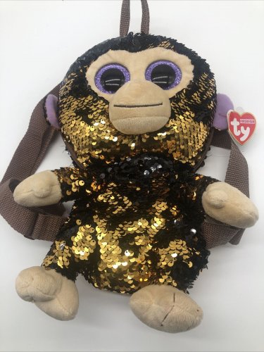 TY COCONUT Monkey Fashion Sequin Backpack for Girl Boy Toddler Baby Gold Black