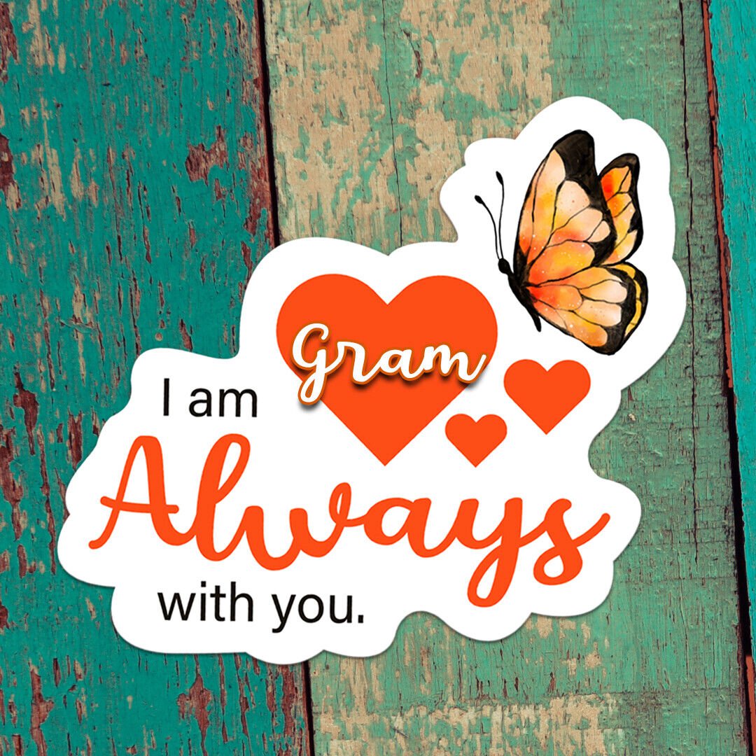 Orange Butterfly & Hearts I Am Always with You Gram Vinyl Remembrance Sticker