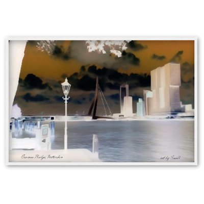 Large Infrared Framed Print Erasmus Bridge, Rotterdam | 60x90cm (24"x36") | Wall Art | Wall Decor