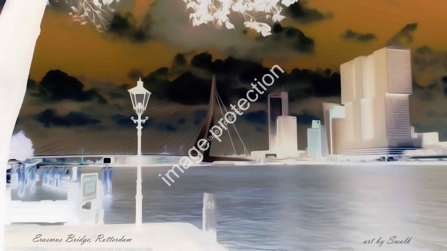 Printable Digital Download Infrared Landscape Image of Rotterdam Erasmus Bridge