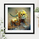 Golden Alien Cat Printable Square Abstract Art Digital Download