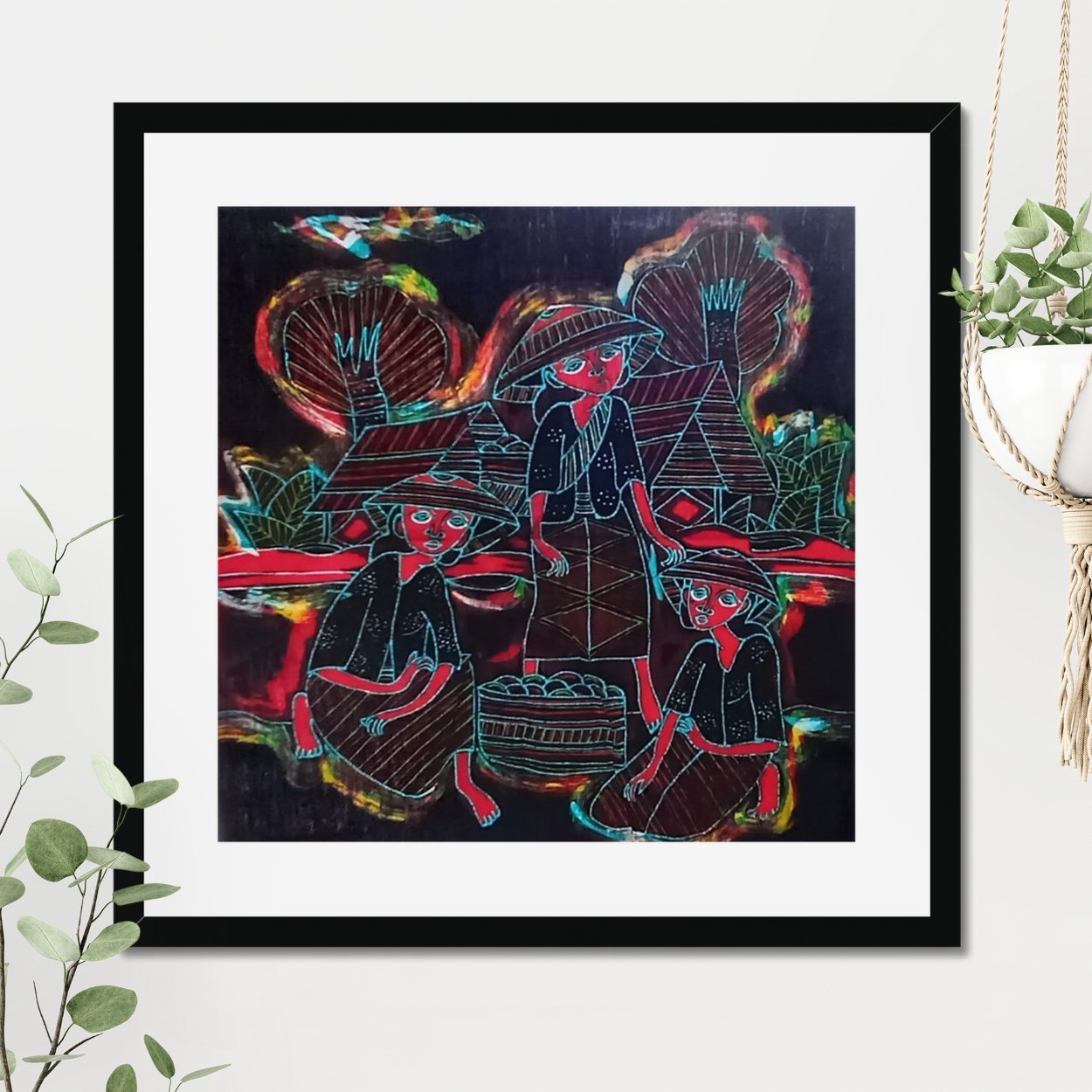 Two Women Villagers - Javanese Batik Wall Art - Home Decor / Wall Hanging - Beautiful Home