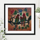 Three Perching Birds - Javanese Batik Wall Art - Handmade Cloth Painting / Home Decor
