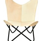 Creamy Butterfly Chair Iron Stand and Leather Cover Indoor Outdoor Chair