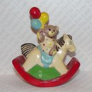 Teddy Bear riding Rocking Horse with Balloons Musical Rocking Horse Figurine