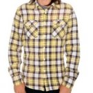 HOT TOPIC Yellow Navy White Size Large Plaid Flannel Woven Shirt NEW