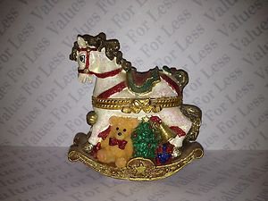 Christmas Theamed Rocking Horse Trinket Box with Teddy Bear & Christmas Tree