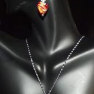 Red Orange & White Lampwork Glass Necklace and Earring Set - New in Box