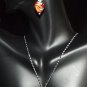 Red Orange & White Lampwork Glass Necklace and Earring Set - New in Box