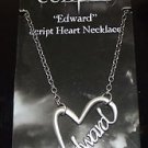 Hot Topic NECA Eclipse Edward Script Heart Necklace - New on Damaged Card