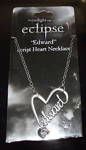 Hot Topic NECA Eclipse Edward Script Heart Necklace - New on Damaged Card