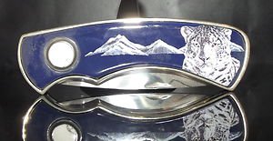 Franklin Mint Collector Knife - Snow Leopard with Mountains Collector Knife