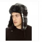 Hot Topic White and Black Plaid Faux Fur Trapper Hat Ear Flap Cap