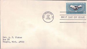Scott 1266 International Cooperation Year 1965 UN 5 Cent Uncacheted FDC 6/26/65