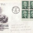 Scott 1278 1 cent Thomas Jefferson Block of 6 Prominent Americans FDC 1/12/68