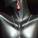 Lucky Eye Red, White and Yellow Pendant, Necklace and Earring Set