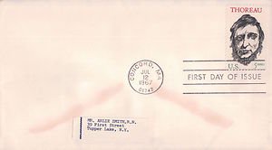 Scott 1327 5c Henry David Thoreau First Day Cover 7/12/67 Concord MA Uncacheted