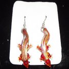 Red Multi-Color Gecko Murano Lampwork Art Glass Earrings
