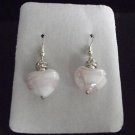 Pink White and Clear Heart Murano Lampwork Art Glass Earrings
