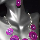 Stunning Purple Violet and Silver Necklace and Earring Set w/ Nickle Free Chain