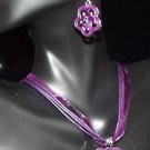 Stunning Purple & Silver Flower Heart Necklace & Earring Set Silk Cord Necklace