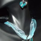 Stunning Blue & Silver Heart Necklace and Earring Set with Silk Cord Necklace