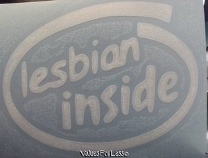 Lesbian Inside White Vinyl Decal 4.121" x 3.192"