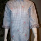 KENETH TOO Womans Small Plaid Blouse - Light Blue Plaid
