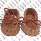 Dark Brown Suede Leather Moccasins - Infant Size 3 - 4 1/4" in length
