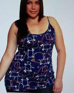 TORRID Blue Chain Print Scoop Neck Size 2X Basic Cami Tank Top