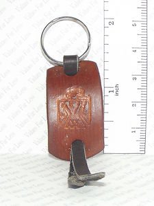 Hand Tooled Leather Keychain - Dark Brown and Black Thunderbird