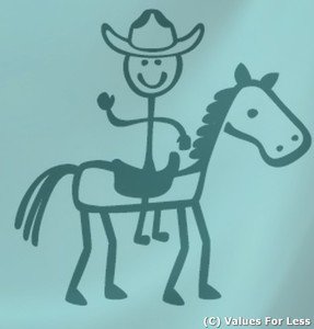 Male Cowboy Riding a Stick Horse Stick Family Decal